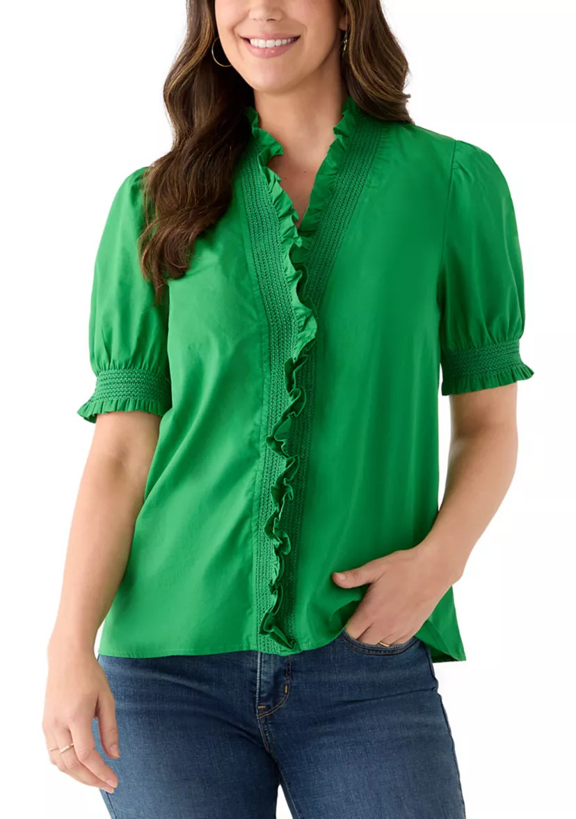 Women's Short Sleeve Smocked Ruffle Neck Top | Belk