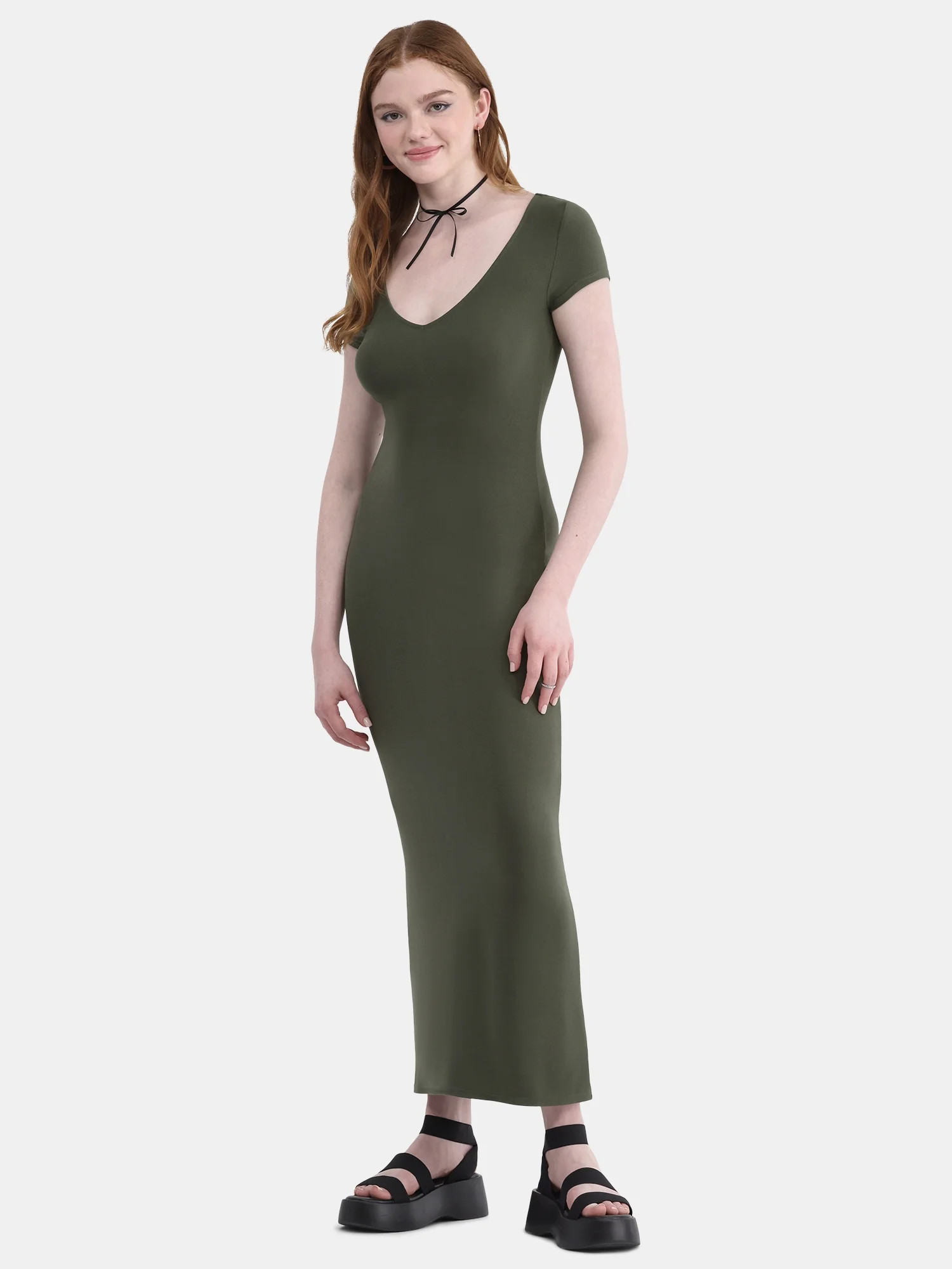No Boundaries Maxi Dress with Cap Sleeves, Women's - Walmart.com | Walmart (US)