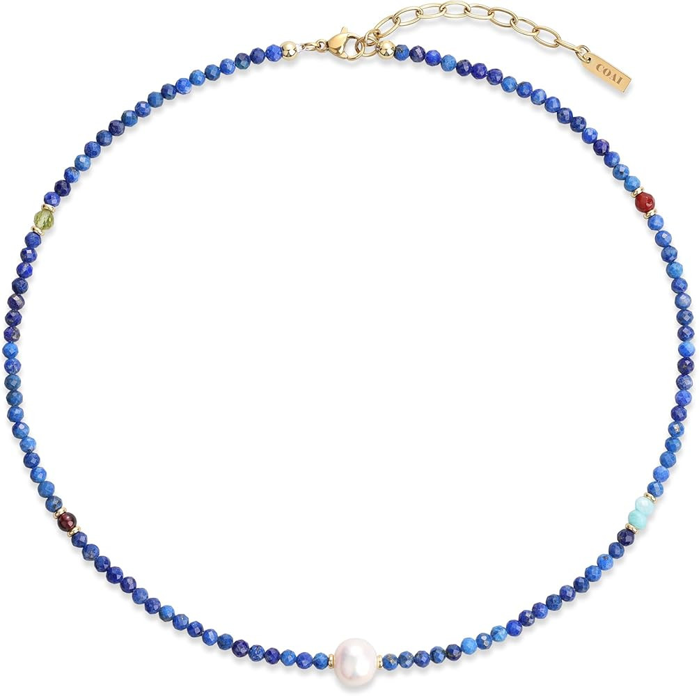 COAI Dainty Beads Crystal Necklace for Women, Natural Pearl Spinel Lapis Lazuli Beaded Necklace f... | Amazon (US)