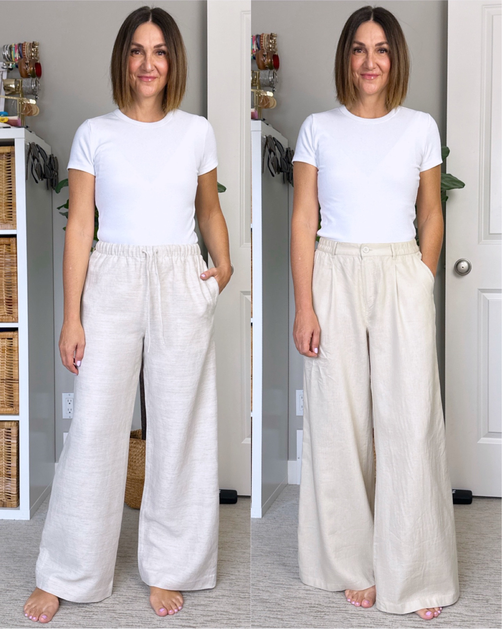 Linen pants! I’m 5’ 7 size 4ish and wearing my usual S in both:
- left: Aritzia, drawstring and elastic waist, 34% linen, 67% lyocell, looks more like linen but doesn’t wrinkle as easily. Material is thicker. $148 🇺🇸 & 🇨🇦
- right: Aerie, elastic at the back, zipper and button front, 52% linen, 48% viscose, thinner material, wrinkles easily. Same length as the Aritzia pants but wider
$60 🇺🇸 $70 🇨🇦 but currently 30% off!
Also linked my fitted tee, I sized up to M, and some other linen pant options 

#LTKswim #LTKsalealert #LTKstyletip