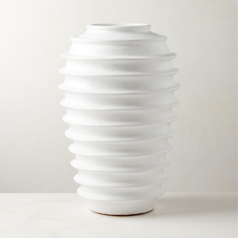 Zion Ribbed White Vase + Reviews | CB2 | CB2