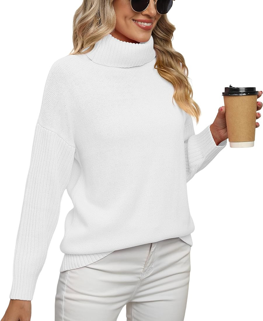 Jouica Women 2023 Fall Casual Turtleneck Batwing Sleeve Chunky Oversized Ribbed Knit Tunic Sweate... | Amazon (US)