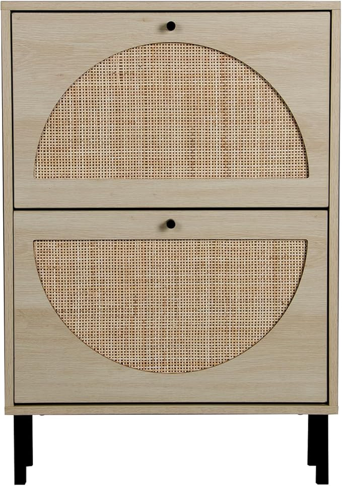 Natural Rattan Shoe Cabinet with 2 Flip Drawers, Entrance Hallway Free Standing Shoe Racks with M... | Amazon (US)