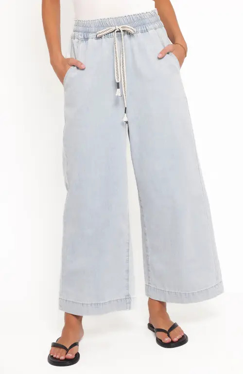 Petal & Pup Jenni Drawstring Wide Leg Denim Pants in Light Wash at Nordstrom, Size Medium | Nordstrom
