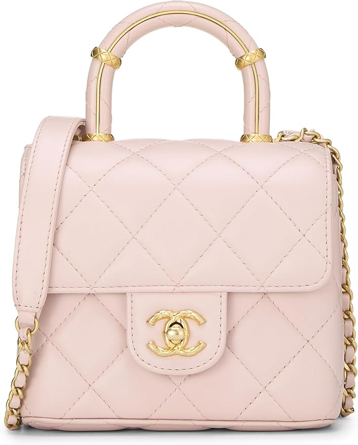 Amazon.com: Chanel, Pre-Loved Pink Quilted Lambskin Handle Crush Square Flap Mini, Pink : Luxury ... | Amazon (US)