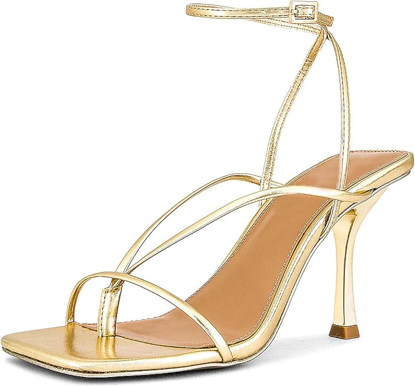 olomisa Strappy Heels for Women Square Toe Thong Heels Ankle Strap Stiletto Heeled Sandals | Amazon (CA)