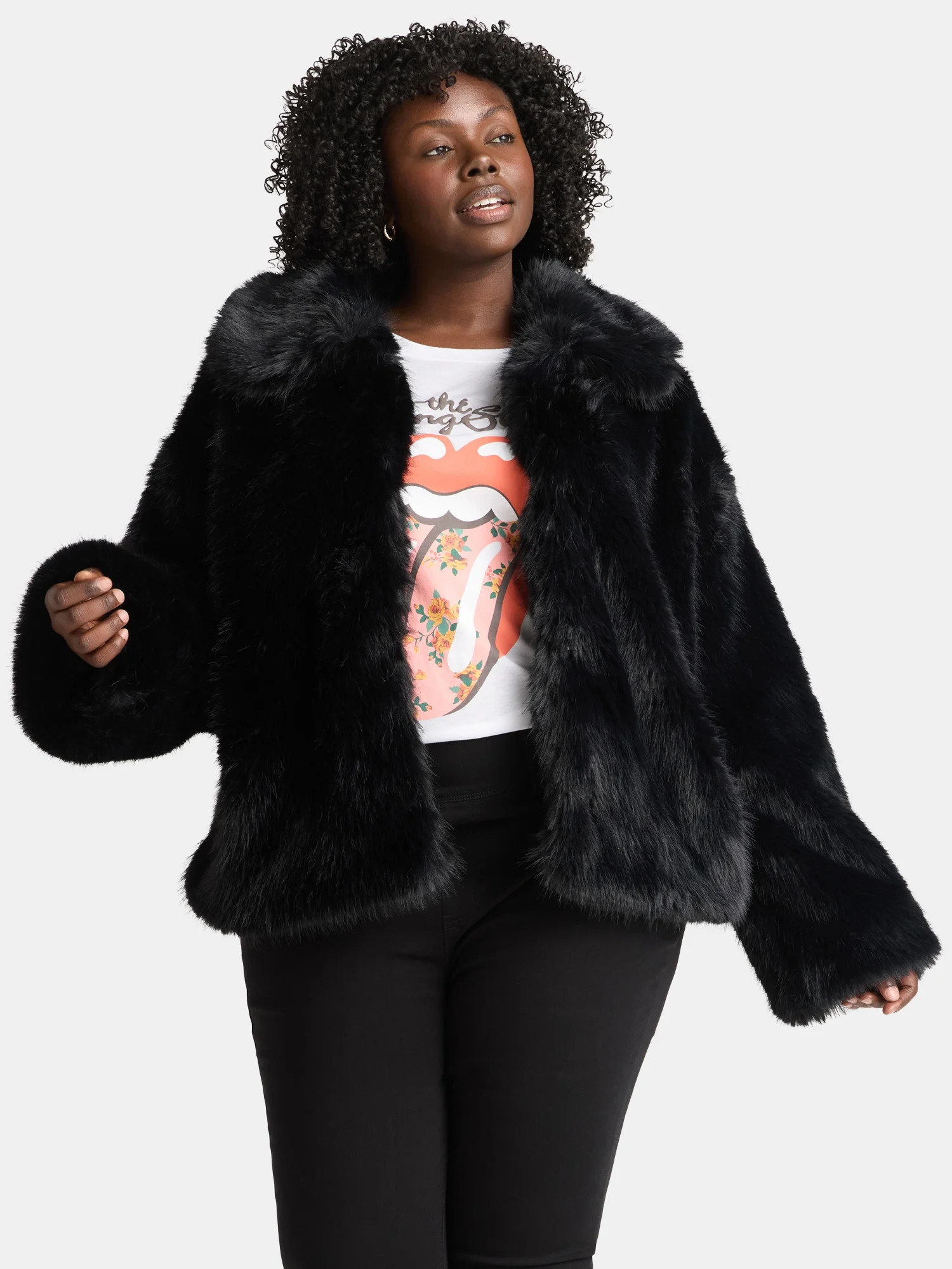 Time and Tru Women's Long Faux Fur Jacket, Sizes XS-3X | Walmart (US)