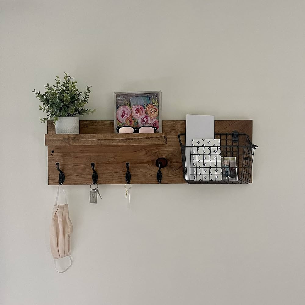 Industrial Entryway Mail Organizer with Key Hooks, Coat Hooks, Industrial Mail Basket Wall Mounte... | Amazon (US)