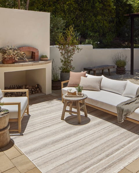 Malibu MAB-02 Ivory/Dove Striped Outdoor Area Rug | Rugs Direct