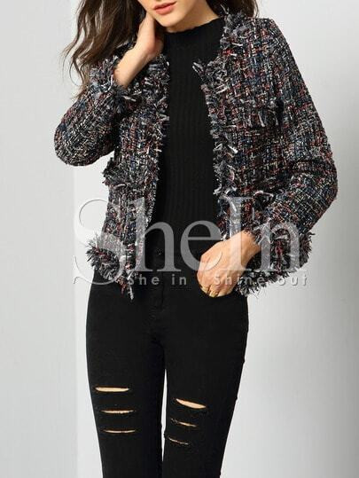 Multicolor Long Sleeve Tassel Coat | SHEIN
