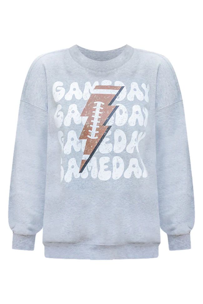 Gameday Football Grey Oversized Graphic Sweatshirt | Pink Lily