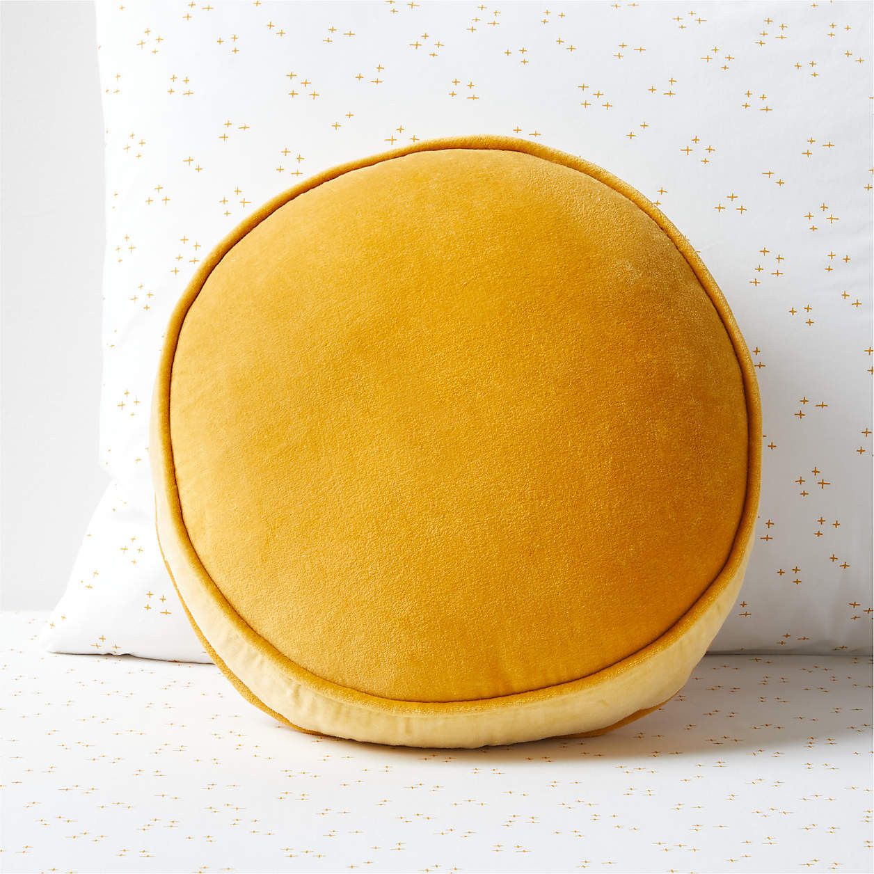Harriet Round Savannah Yellow Velvet Kids Throw Pillow + Reviews | Crate & Kids | Crate & Barrel
