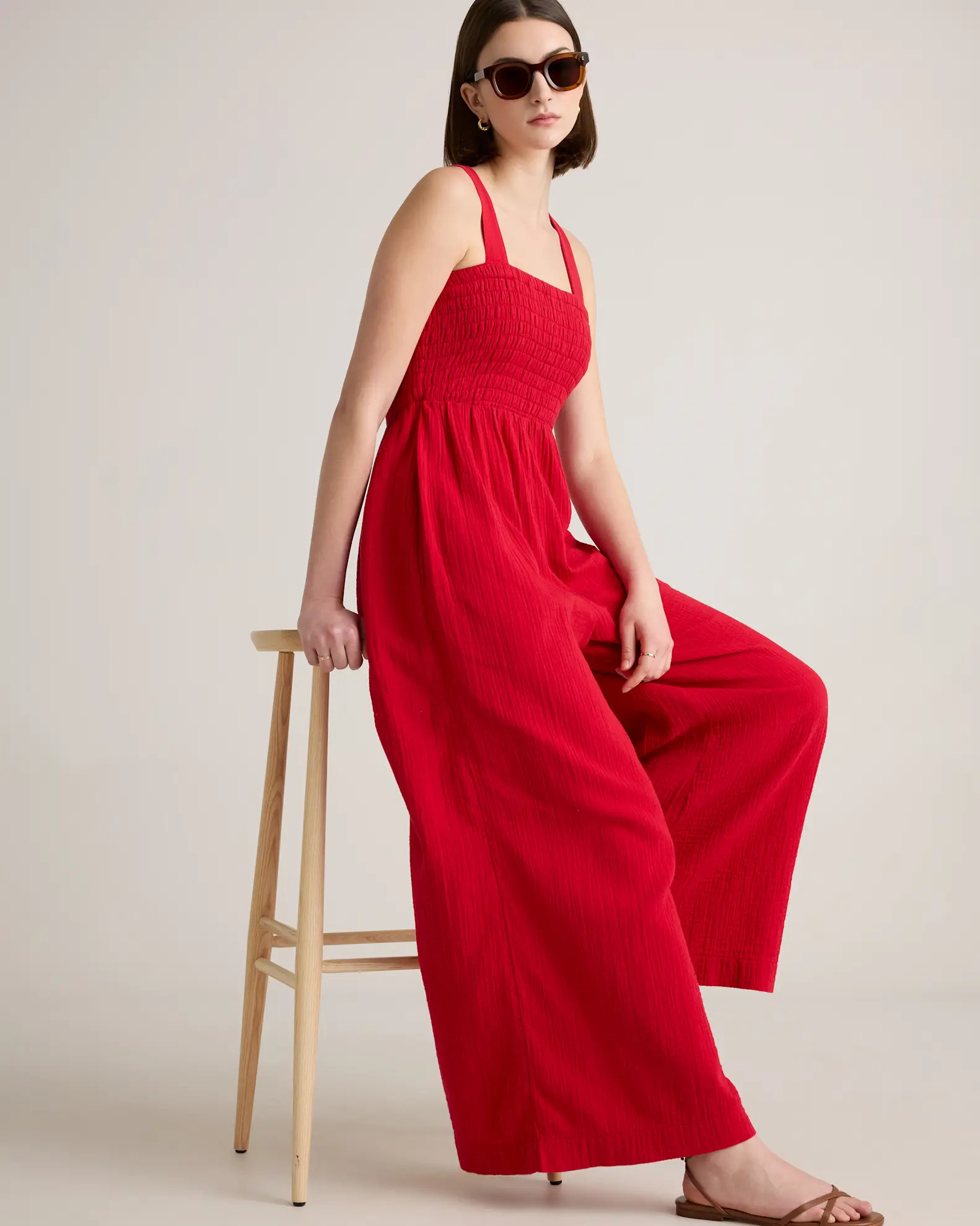 100% Organic Cotton Gauze Smocked Wide Leg Jumpsuit | Quince