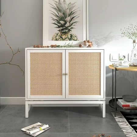 Ouyessir Buffet Sideboard with Handmade Natural Rattan Doors Storage Cabinet Console Table Accent Ca | Walmart (US)