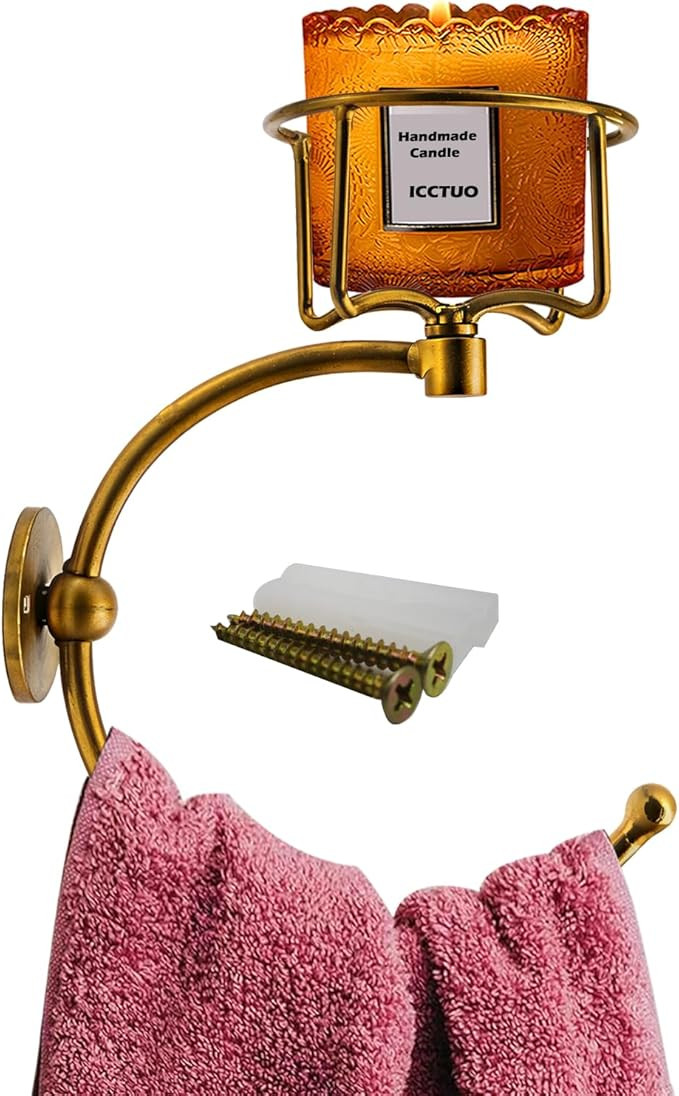 Hand Towel Holder with Vintage Candle Holder for Wall, Towel Hook for Bathroom Wall, Rustic Towel... | Amazon (US)