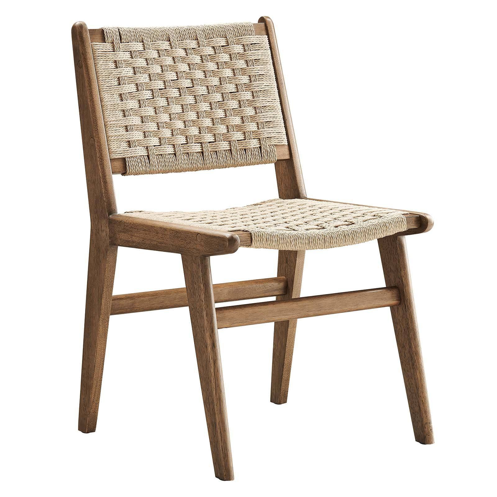 Modway Saoirse Woven Rope Wood Dining Side Chair in Walnut Natural | Walmart (US)