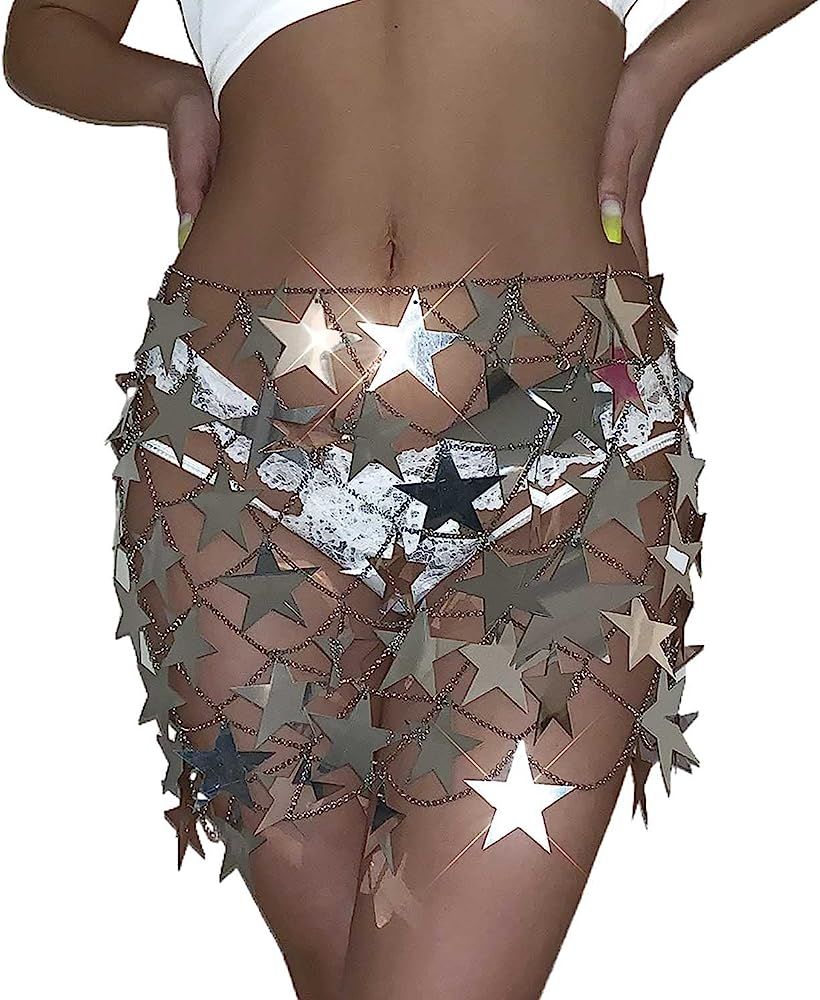 Aksod Sexy Sequins See Through Dress Shimmer Star Hollow Out Skirt Beach Bikini Cover Ups Fashion... | Amazon (US)