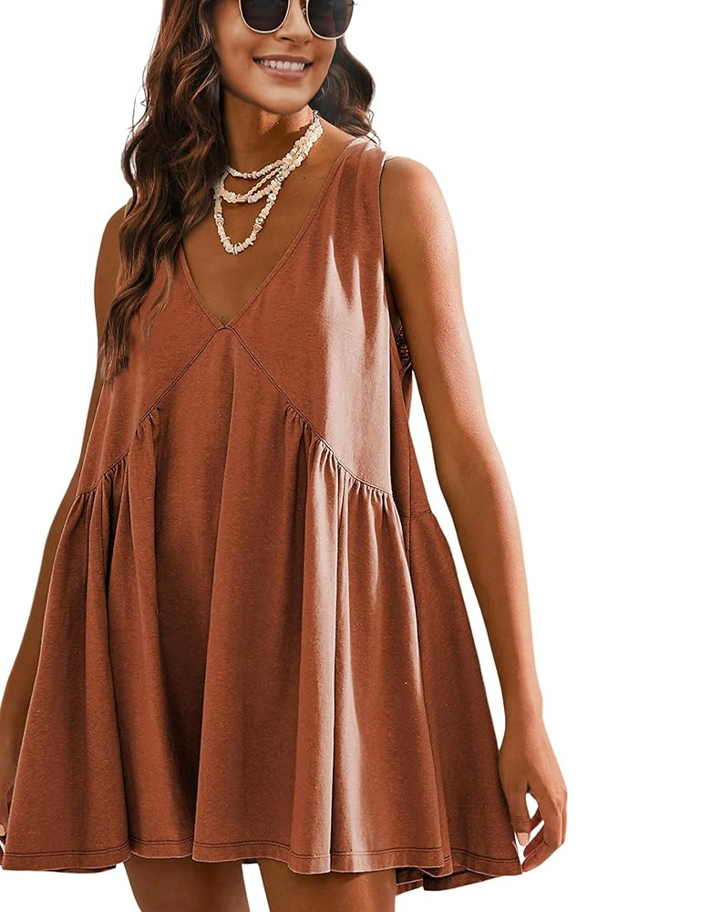 Athlisan Womens Summer Sleeveless Mini Dress Casual Loose V Neck Sundress with Pockets | Amazon (US)