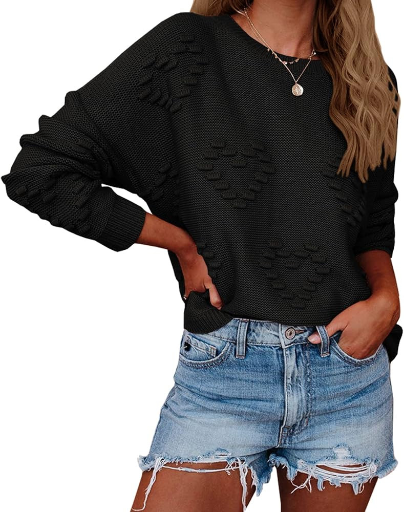 Tutorutor Womens Cute Heart Love Print Valentine Sweater Tops Oversized Crew Neck Dot Ball Loose ... | Amazon (US)