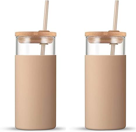 tronco 20oz Glass Tumbler Glass Water Bottle Straw Silicone Protective Sleeve Bamboo Lid - BPA Fr... | Amazon (US)