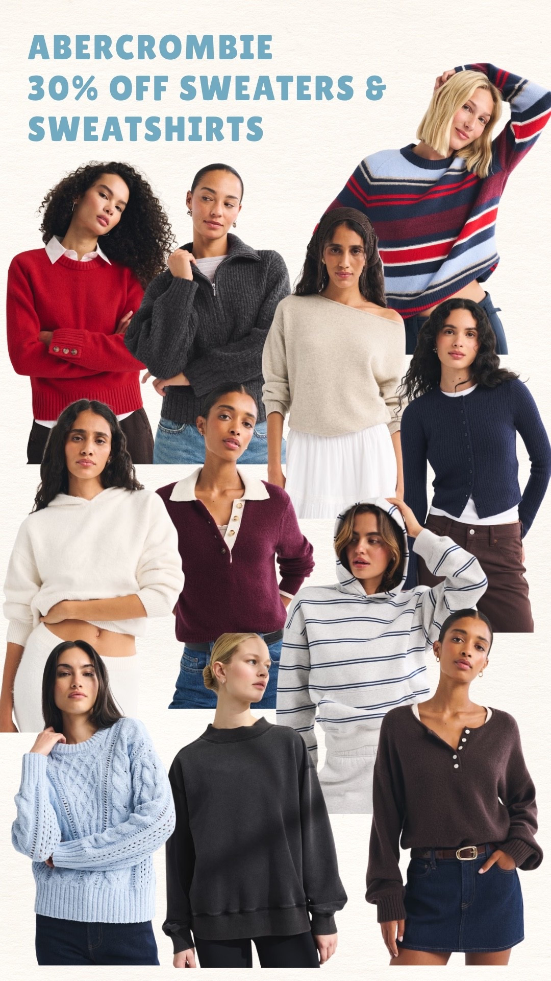 Abercrombie 30% off sweaters & sweatshirts