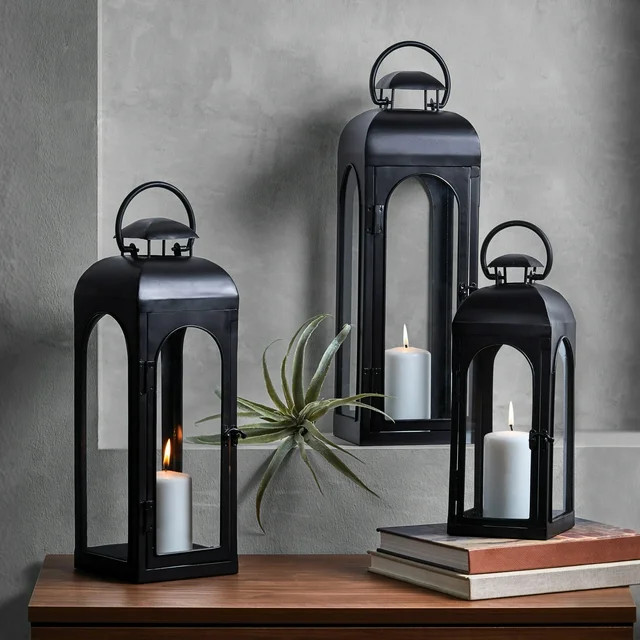 Better Homes & Gardens Black Metal Lantern Candle Holder, 18", Medium | Walmart (US)