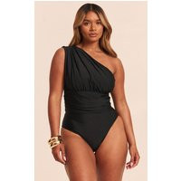 Shape Black One Shoulder Ruched Swimsuit | PrettyLittleThing US