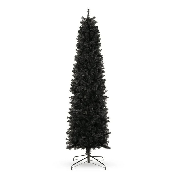 Best Choice Products 7.5ft Black Artificial Holiday Christmas Pencil Tree w/ 972 Tips, Metal Base... | Walmart (US)