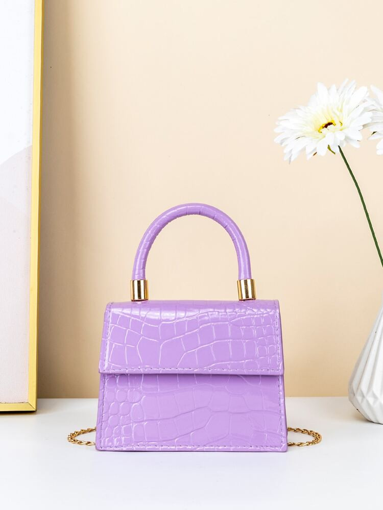 Mini Crocodile Embossed Flap Square Bag | SHEIN
