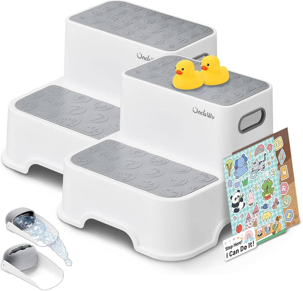 2 Step Stool for Toddlers, Kids Bathroom and Kitchen Step Stool with Anti-Slip Surface, Double He... | Amazon (US)