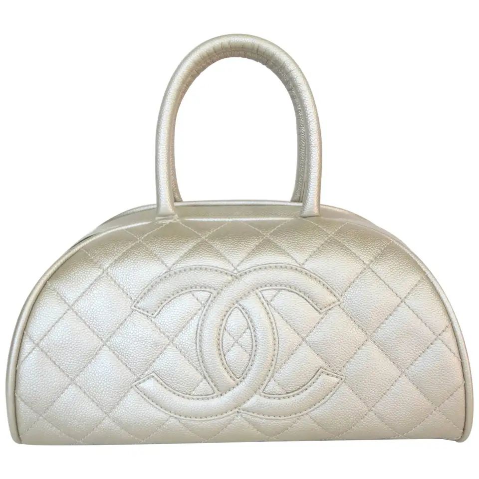 Chanel Metallic Quilted Caviar Bowler Bag | 1stDibs