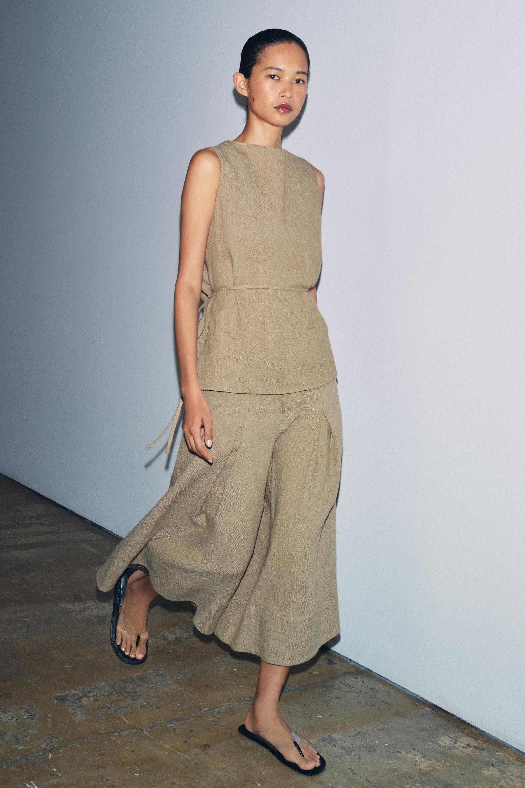 ZW COLLECTION LINEN BLEND BELTED TOP | Zara UK