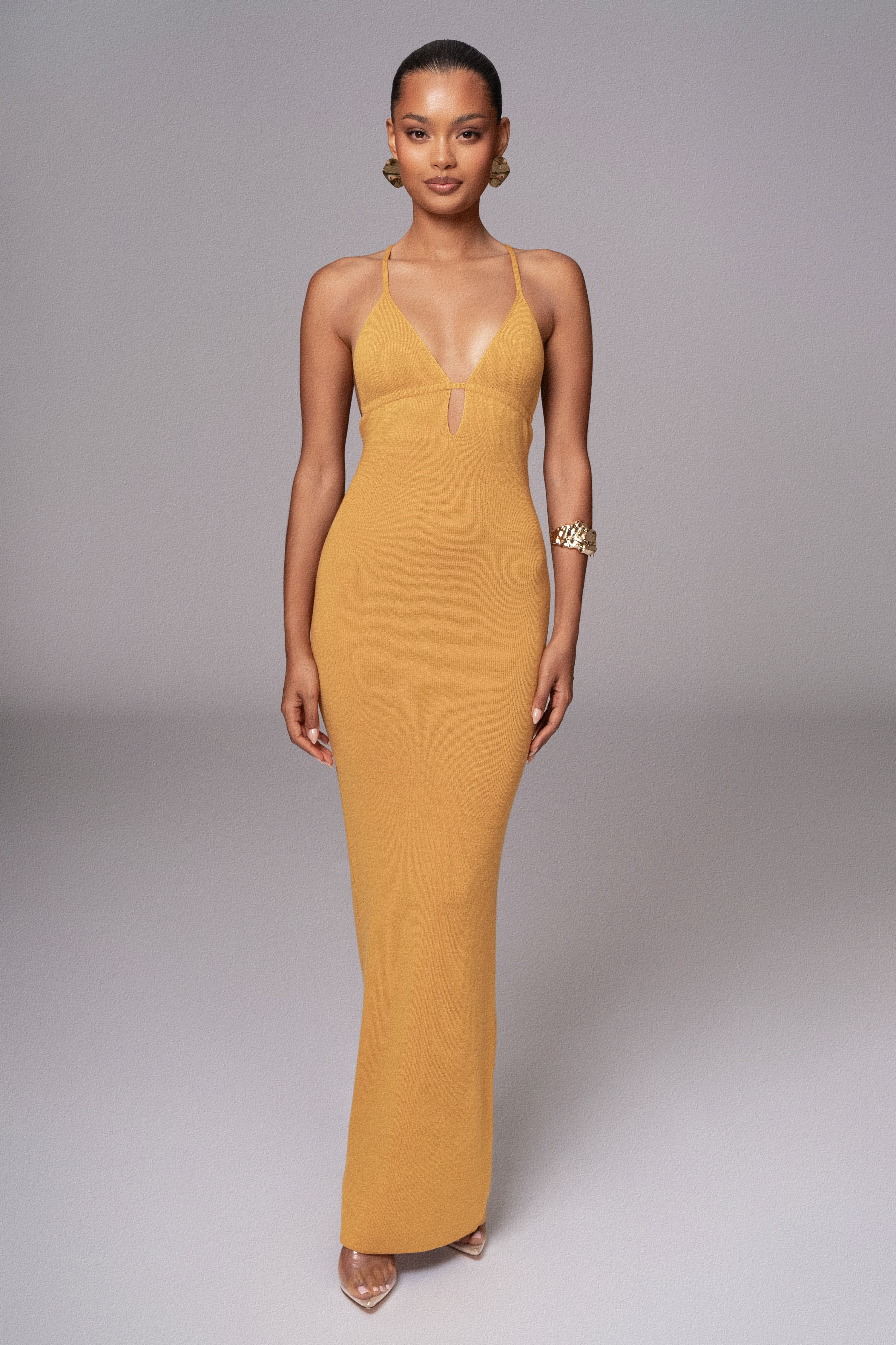 Yellow Sun Rays Knit Maxi Dress XL | JLUXLABEL