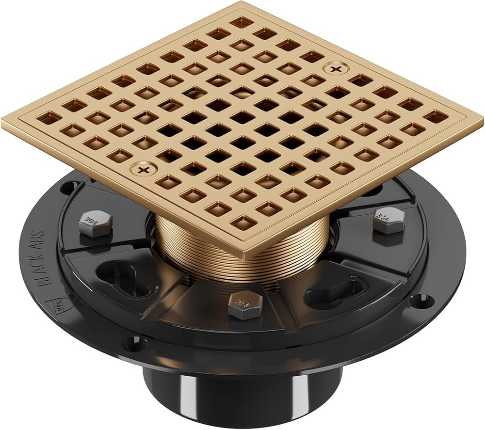 Champagne Bronze 4 Inch Shower Floor Drain with Flange - Square Shower Drain with Hair Strainer -... | Amazon (US)