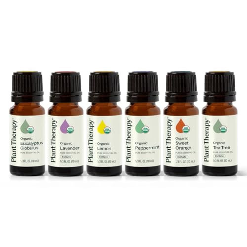 Plant Therapy Top 6 USDA Organic Essential Oil Set - Lavender, Peppermint, Eucalyptus, Lemon, Tea Tree 100% Pure, Natural Aromatherapy, for Diffusion & Topical Use, Therapeutic Grade 10 mL (1/3 oz) | Amazon (US)
