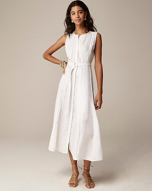 Seamed tie-waist dress in linen | J. Crew US