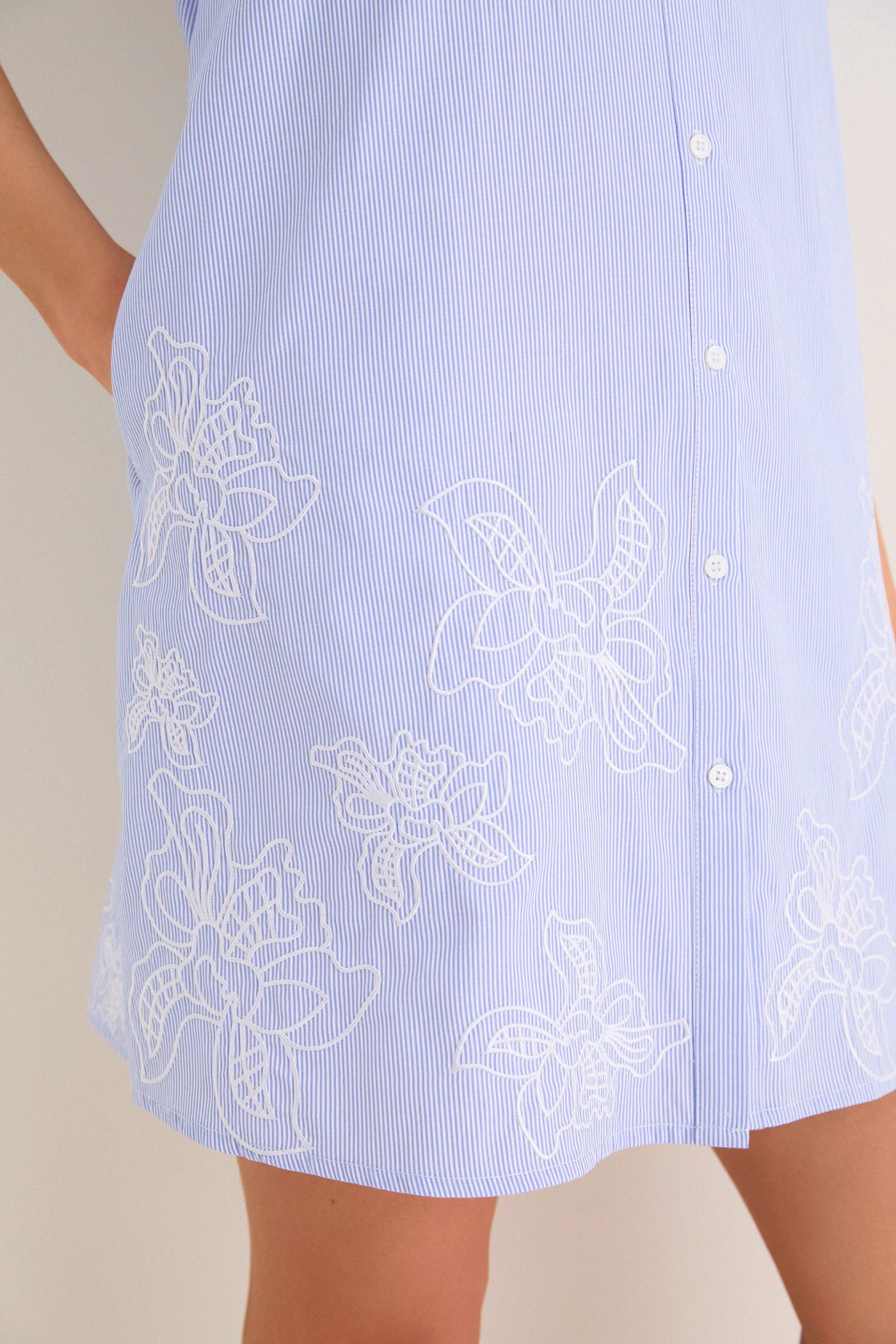 Blue Embroidered Pinstripe Louisa Mini Dress | Tuckernuck (US)