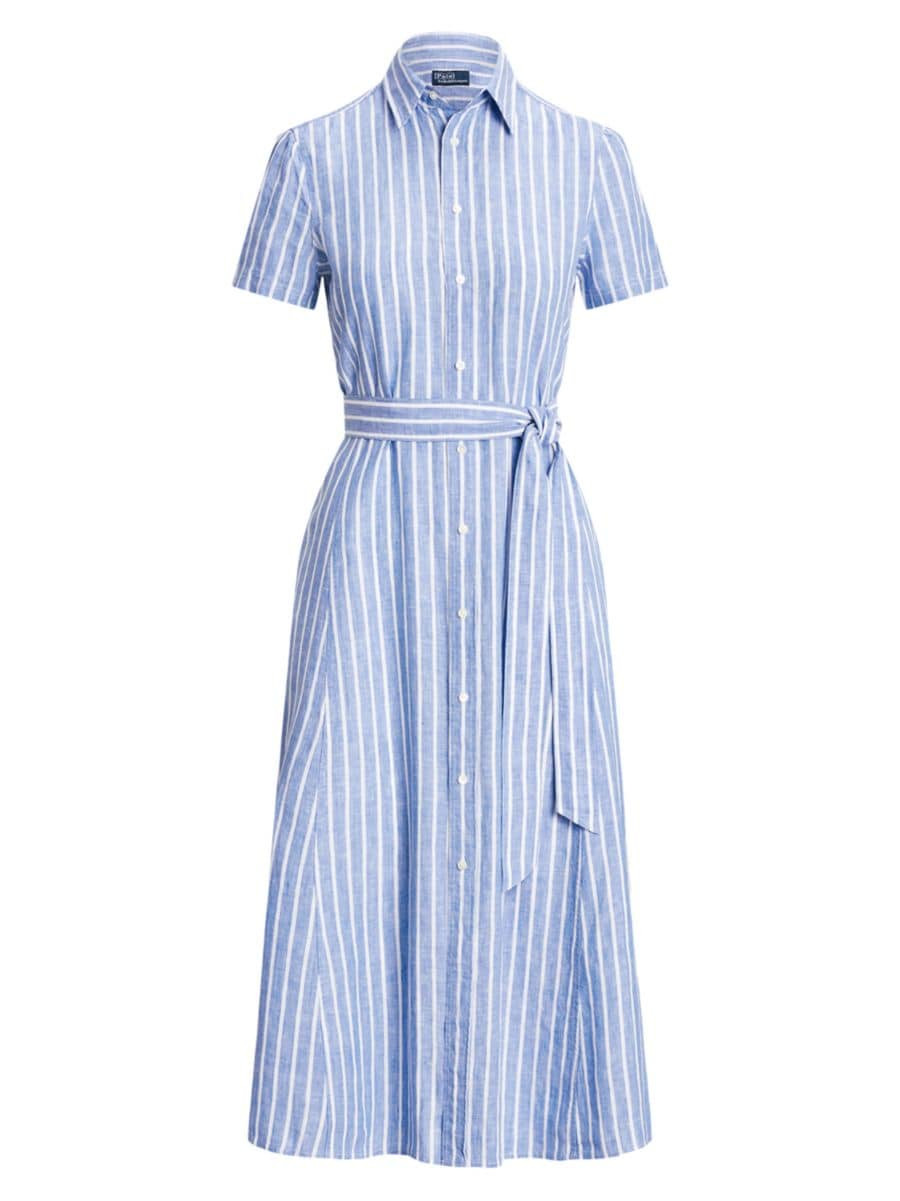 Shop Polo Ralph Lauren Striped Linen Self-Tie Shirtdress | Saks Fifth Avenue | Saks Fifth Avenue