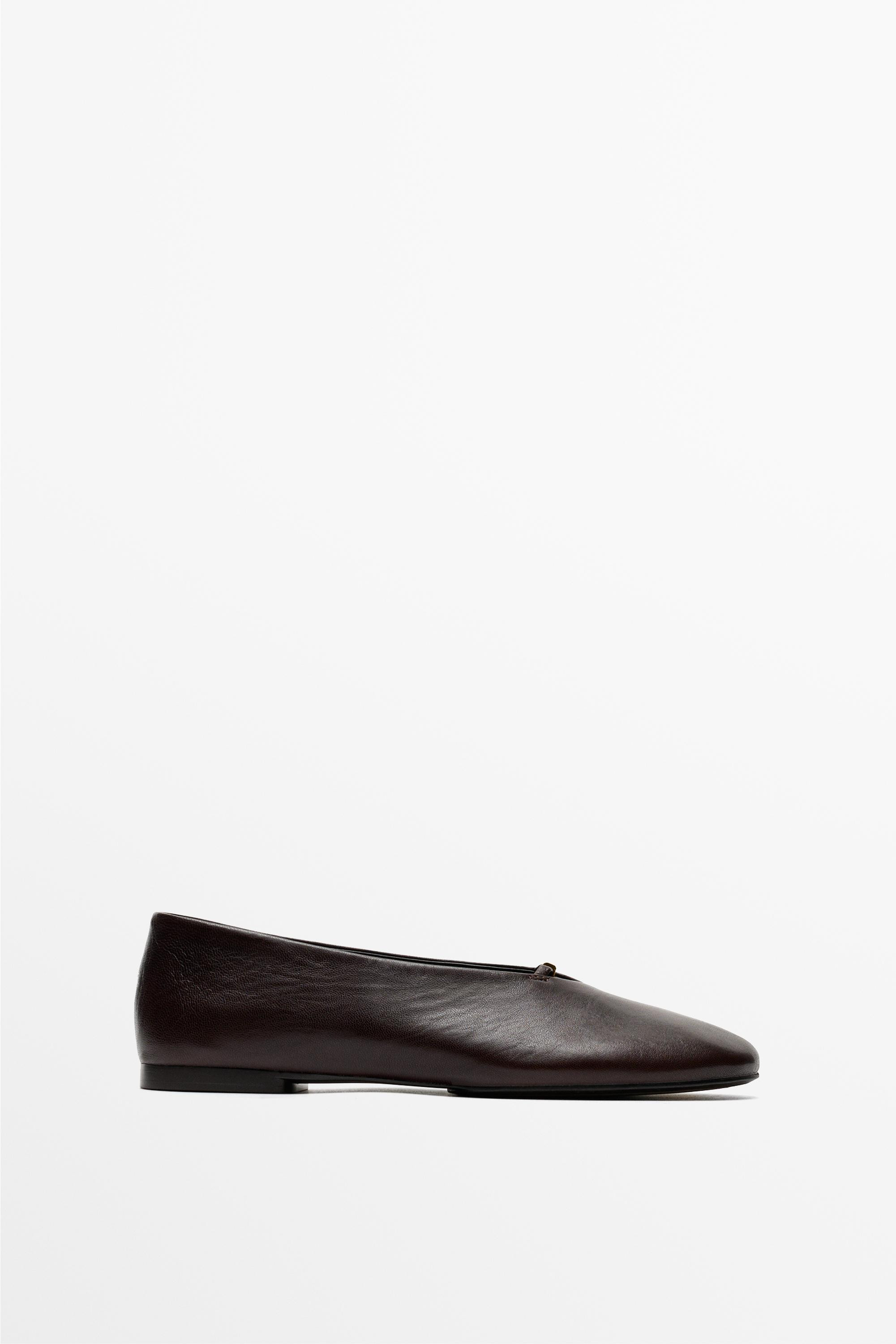 Soft leather flat ballet flats - BROWN | Massimo Dutti US