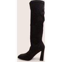 Audrina Black Suede Block Heel Knee High Sock Boots | Public Desire