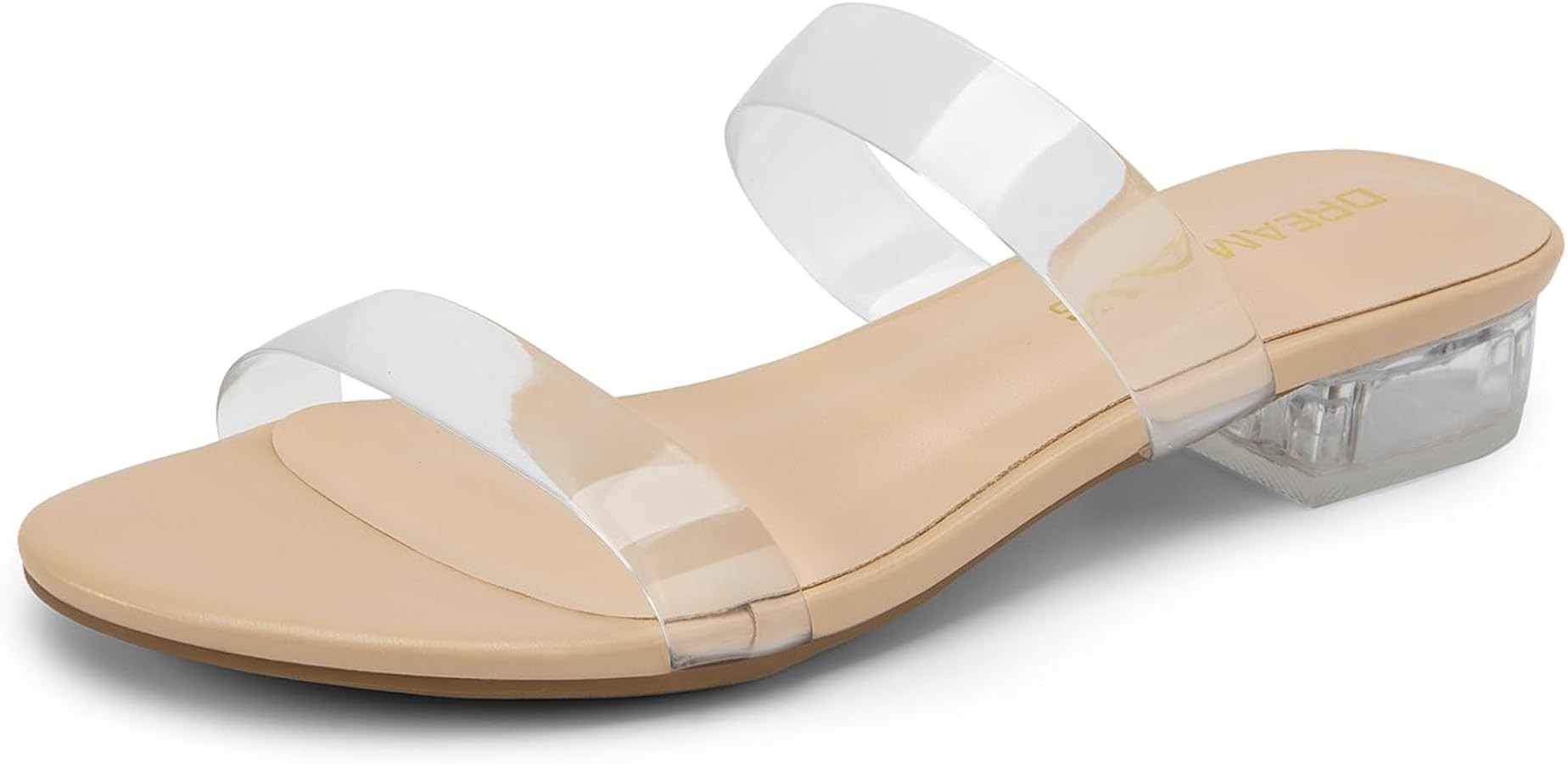 DREAM PAIRS Women's Slides Heels Slip On Low Block Sandals Two Strap Open Round Toe Chunky Casual... | Amazon (US)