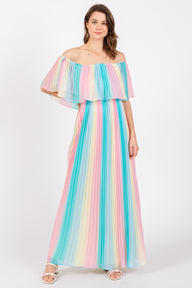 Multicolor Pleated Off Shoulder Maxi Dress | PinkBlush Maternity