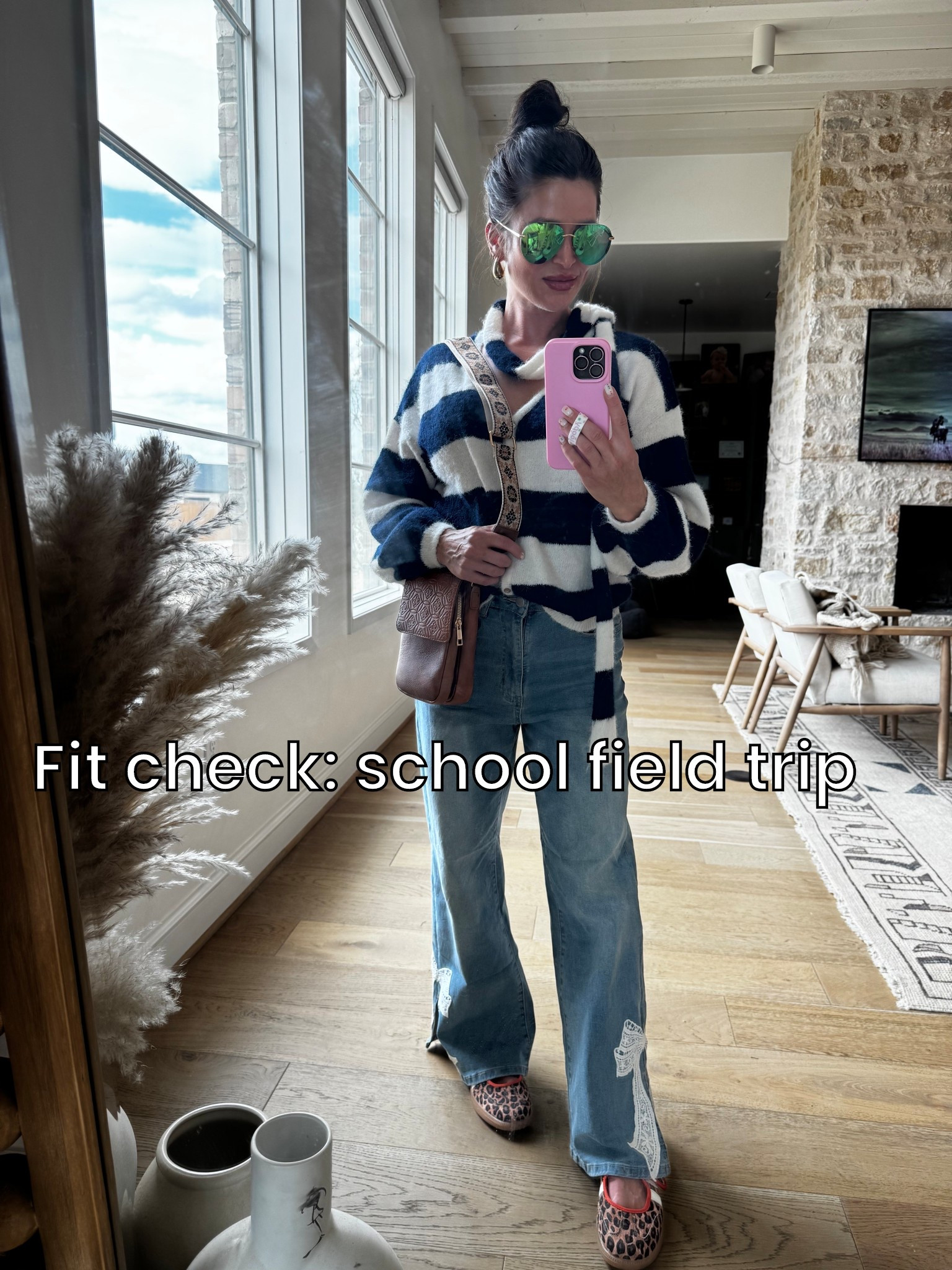 Field trip, but make it mildly responsible 🚌✨

Serving “I packed snacks but also packed a look” energy 😌
Cozy striped knit, easy wide-leg denim with a little lace moment (because we’re still romanticizing life), and leopard Mary Jane style sneakers for chasing kids… in style. 

#LTKootd