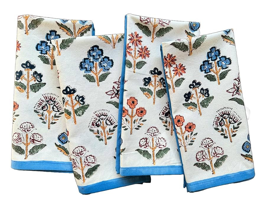 ATOSII Flora Bloom 100% Cotton Fall Cloth Dinner Napkins, Handblock Print, Washable Durable Linen... | Amazon (US)