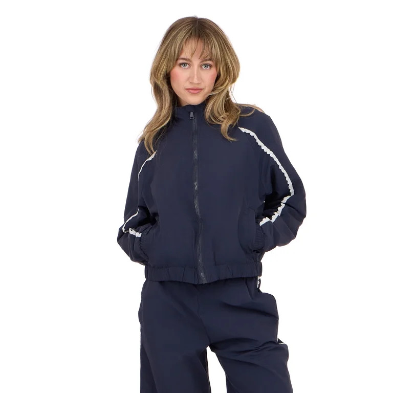 Forever 21 Women's Windbreaker with Zip Front and Contrast Piping Trim, Sizes XS-XL | Walmart (US)