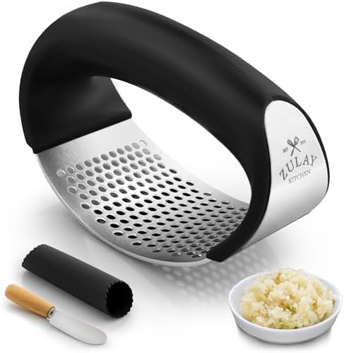 Zulay Kitchen Stainless Steel Garlic Press Rocker Set - Premium Garlic Mincer Garlic Crusher - Ne... | Amazon (US)