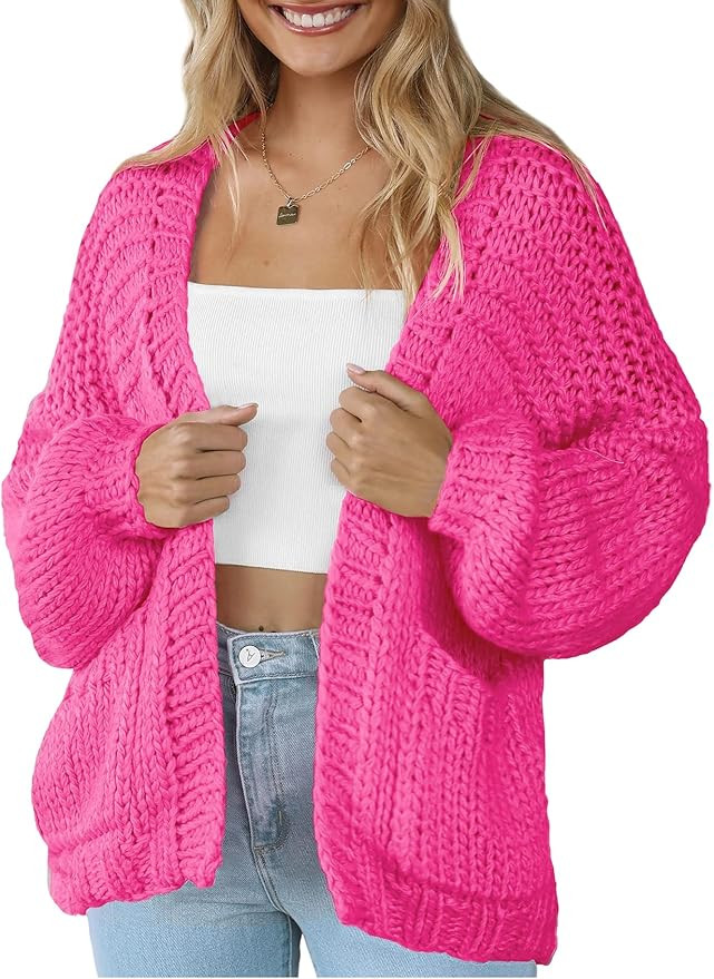 Women's Cardigan Chunky Open Front Slouchy Cardigans Oversized Cable Sweaters Casual Knit Pockete... | Amazon (US)