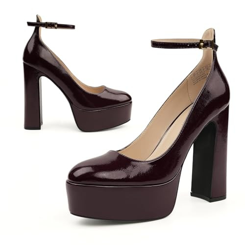 JENN ARDOR Platform Heels for Women Chunky Heel Closed Toe High Heels Block Heel Ankle Strap | Amazon (US)