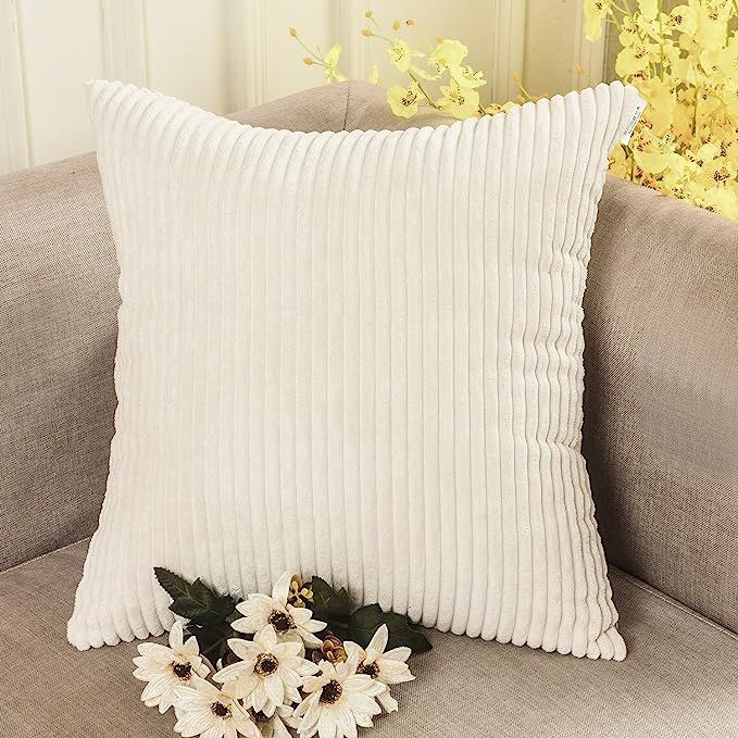 Home Brilliant Solid Throw Pillows Decorative Accent Pillow Case Striped Corduroy Plush Velvet Cu... | Amazon (US)