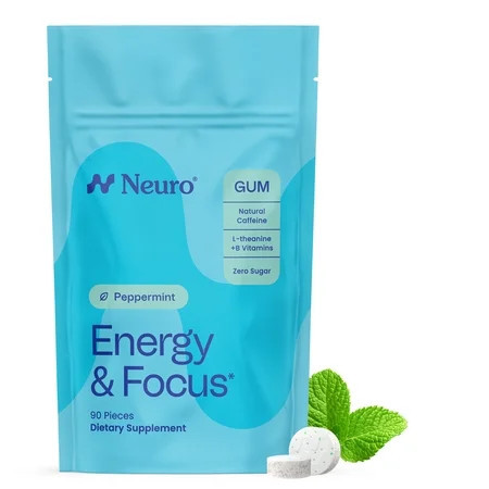 Neuro Energy & Focus Gum with Caffeine, L-Theanine, B Vitamins Peppermint 90 Count Bag | Walmart (US)